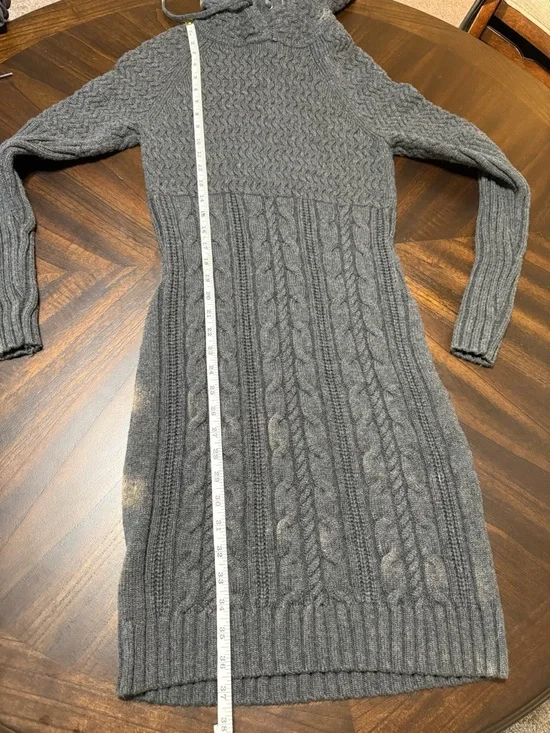 Athleta Coldspell Cable Knit Sweater Dress 100% Merino Wool Hooded Gray - Picture 8 of 8